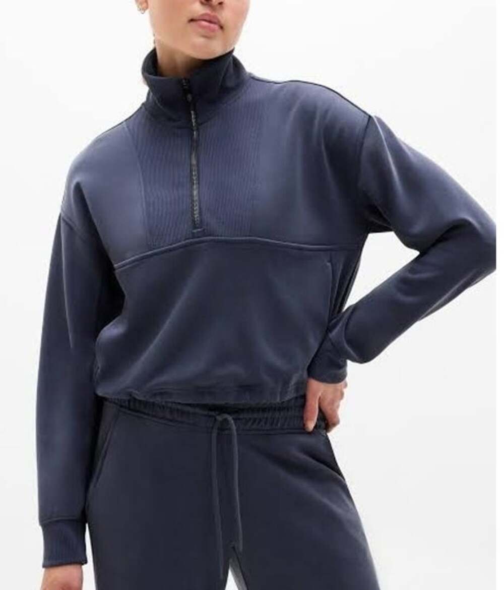 Athleta Seasoft Ribbed Half Zip Pullover Womens Size S Blue Athleisure Casual